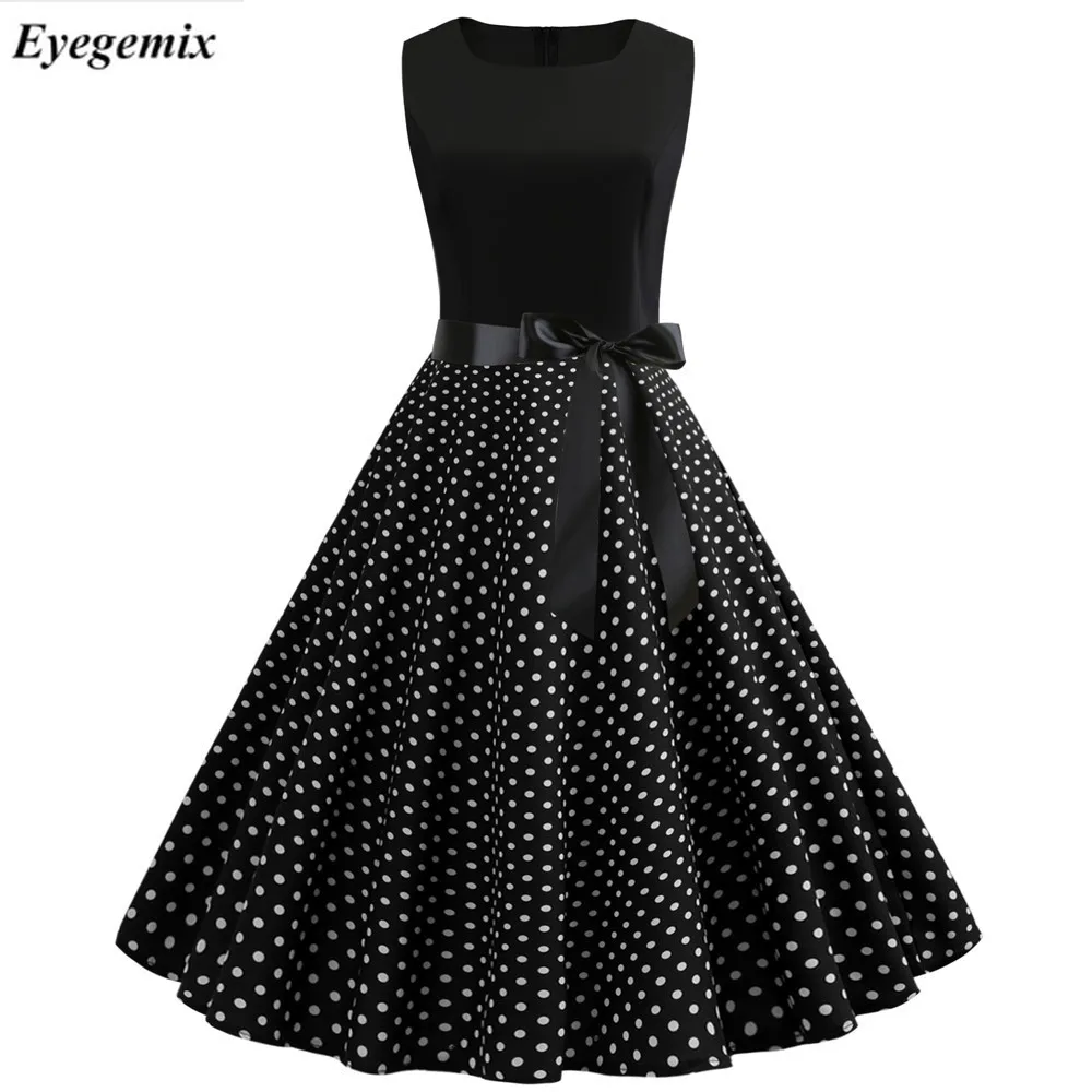 

Women Summer Dresses 2019 Robe Vintage 1950s 60s Pin Up Big Swing Party Work Wear Rockabilly Dress Black Polka Dot Vestidos