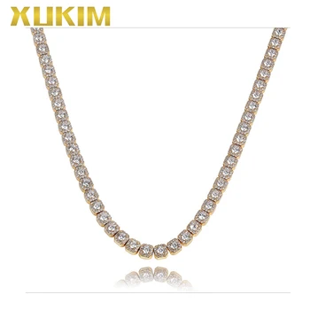 

CH109-G Xukim Jewelry Gold Square Plum Blossom Chain Hip Hop Tennic Chain Necklace