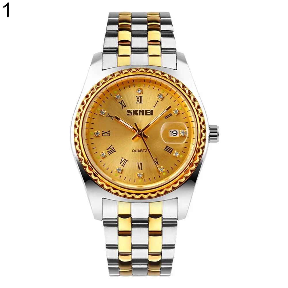 

Roman Numerals Rhinestone Date Quartz Unisex Stainless Steel Band Wrist Watch