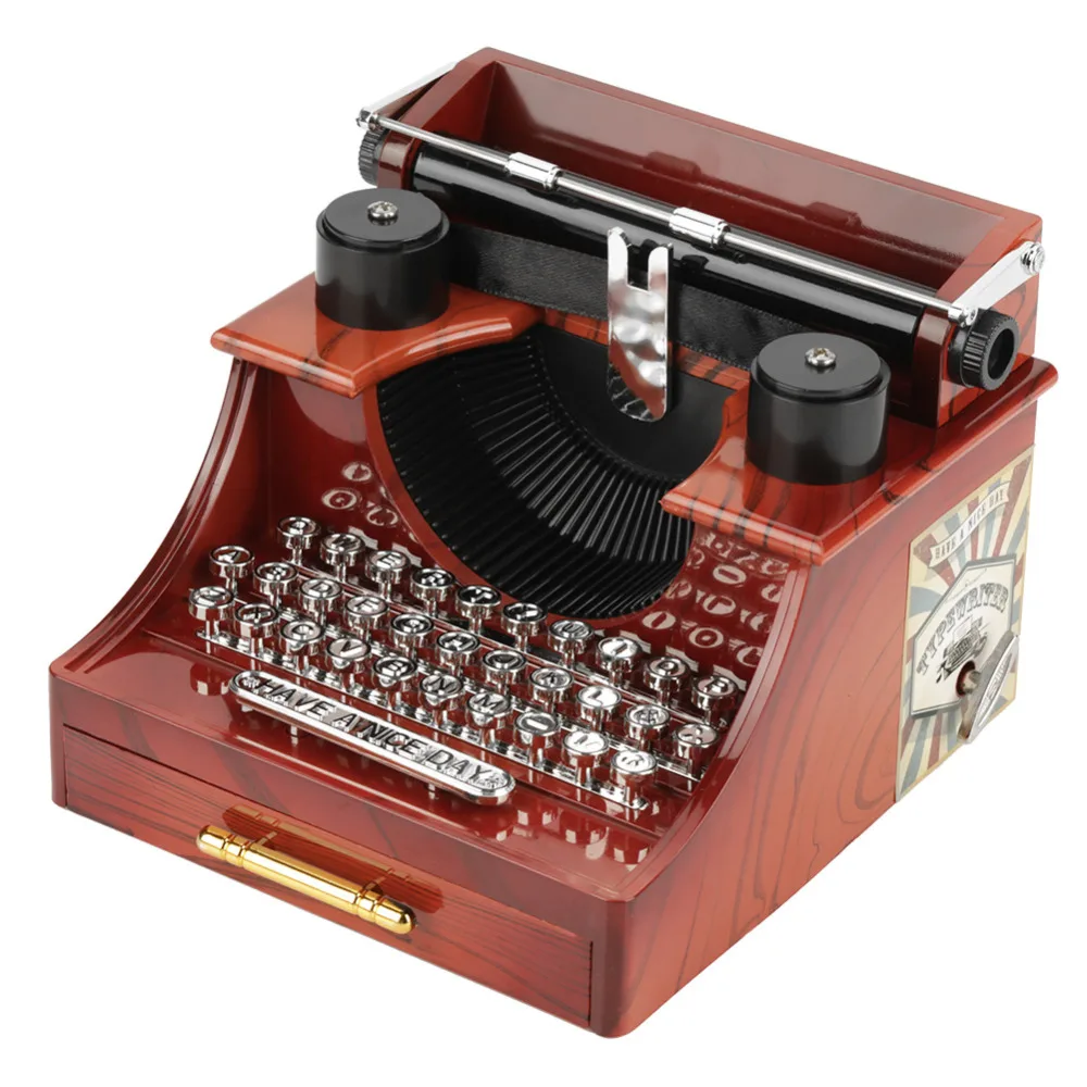 

Creative typewriter music box Winding retro music music box with drawers Dynamic typewriter music box