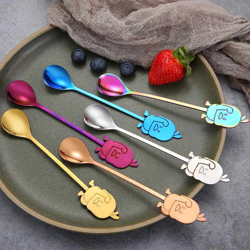 

1PC Stainless Steel Coffee Spoon Titanium-Plated Long Handle Duck Pattern Teaspoon Milk Tea Stirring Spoon Children Tableware