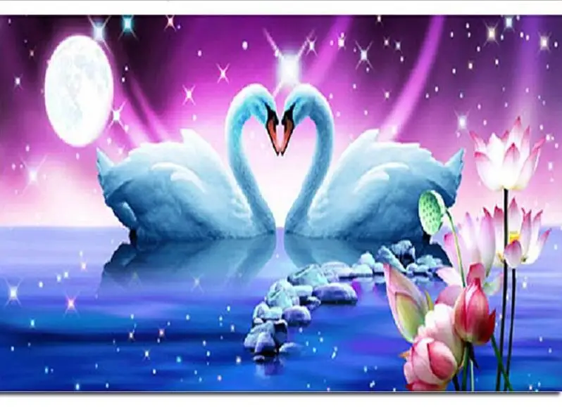 

5D DIY Diamond Painting Swan Lover Diamond Painting Cross Stitch Moonlight Water Lotus Diamond Embroidery Home Decoration KJ028