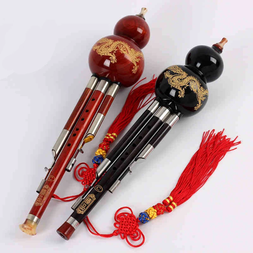 Wood Cucurbit Flute Chinese Traditional Wind Musical Instrument C/Bb Key Ebony Hulusi Flauta