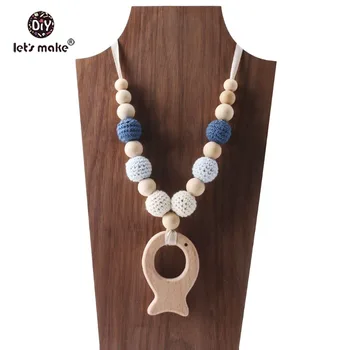 

Let's Make Baby Teether 1pc Feeding Necklace Crochet Beads Wood Ring Of Fish BPA Free Wooden Teether DIY Crafts Teething Toys