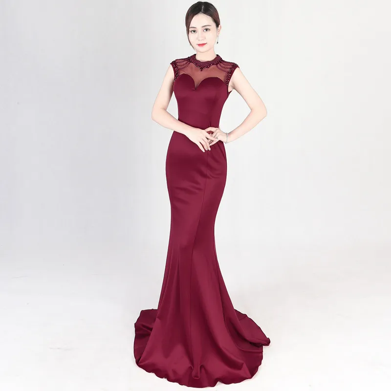 

Beauty Emily New O-neck Sleeveless Sequined Trumpet Prom Dresses Simple Flower Mermaid Floor Length Sexy Luxury Evening Gown