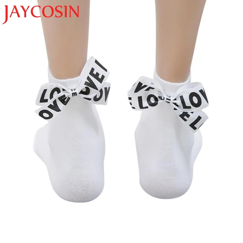 Женские хлопковые носки JAYCOSIN короткие до щиколотки с бантом и надписью Love