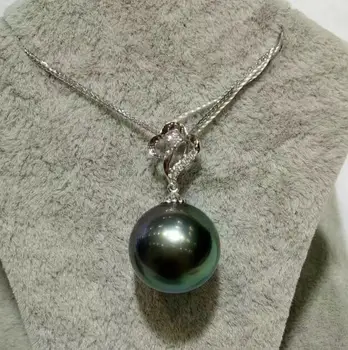 

Free shipping Beautiful 13-14mm Natural black TWATER south sea freshwater zircon k pendant