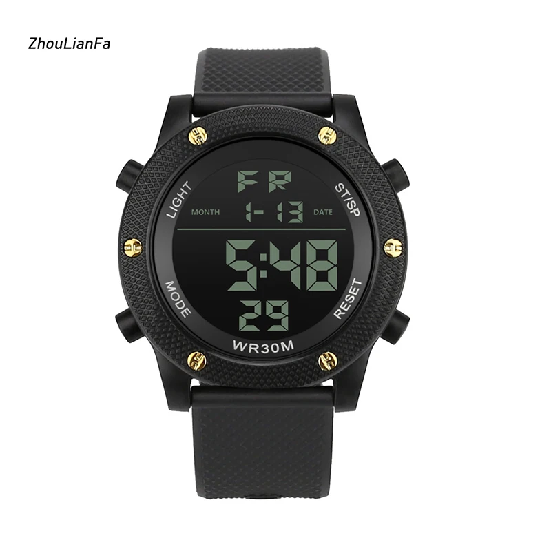

Digital Watch for Men Outdoor Electronic Luminous LED Multi-functional Fashion Sport Style Black Wrist Watch for Men Clock 2019