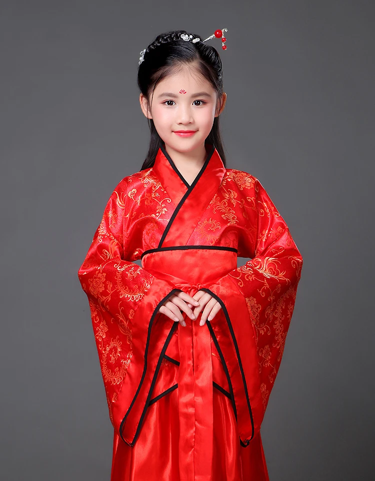 Костюм в древнем китайском стиле; детское сказочное платье для малышей; танцевальный сценический костюм принцессы ханфу для маленьких девочек; традиционный этнический красный