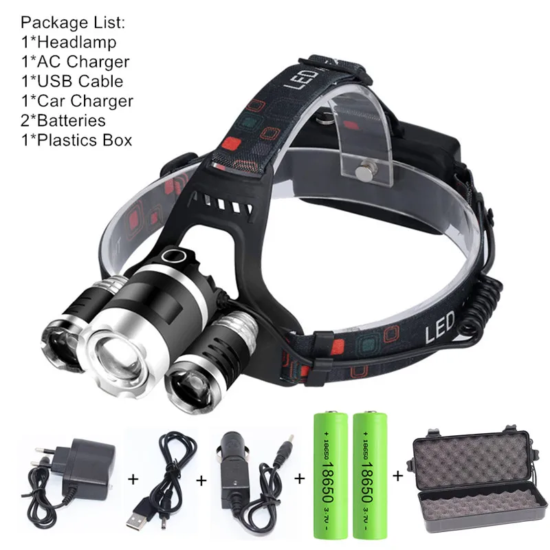 50000Lm ZOOM LED Headlamp Head Flashlight Rechargeable 18650 T6 Led Head Lamp Torch Headlight for Fishing Hunting Camping - Испускаемый цвет: Package F