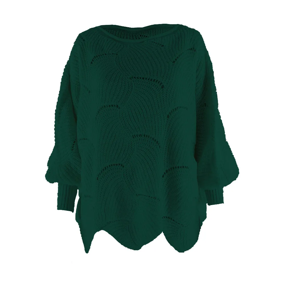 Новинка осенний пуловер свитер женский шикарный выдолбленный Трикотаж Топы рукав летучая мышь свитер Однотонный свитер джемпер Femme - Цвет: Зеленый