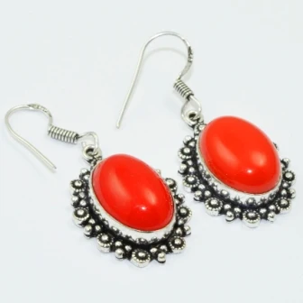 

Coral , 44 mm, Silver Overlay on Copper Earrings, E1531