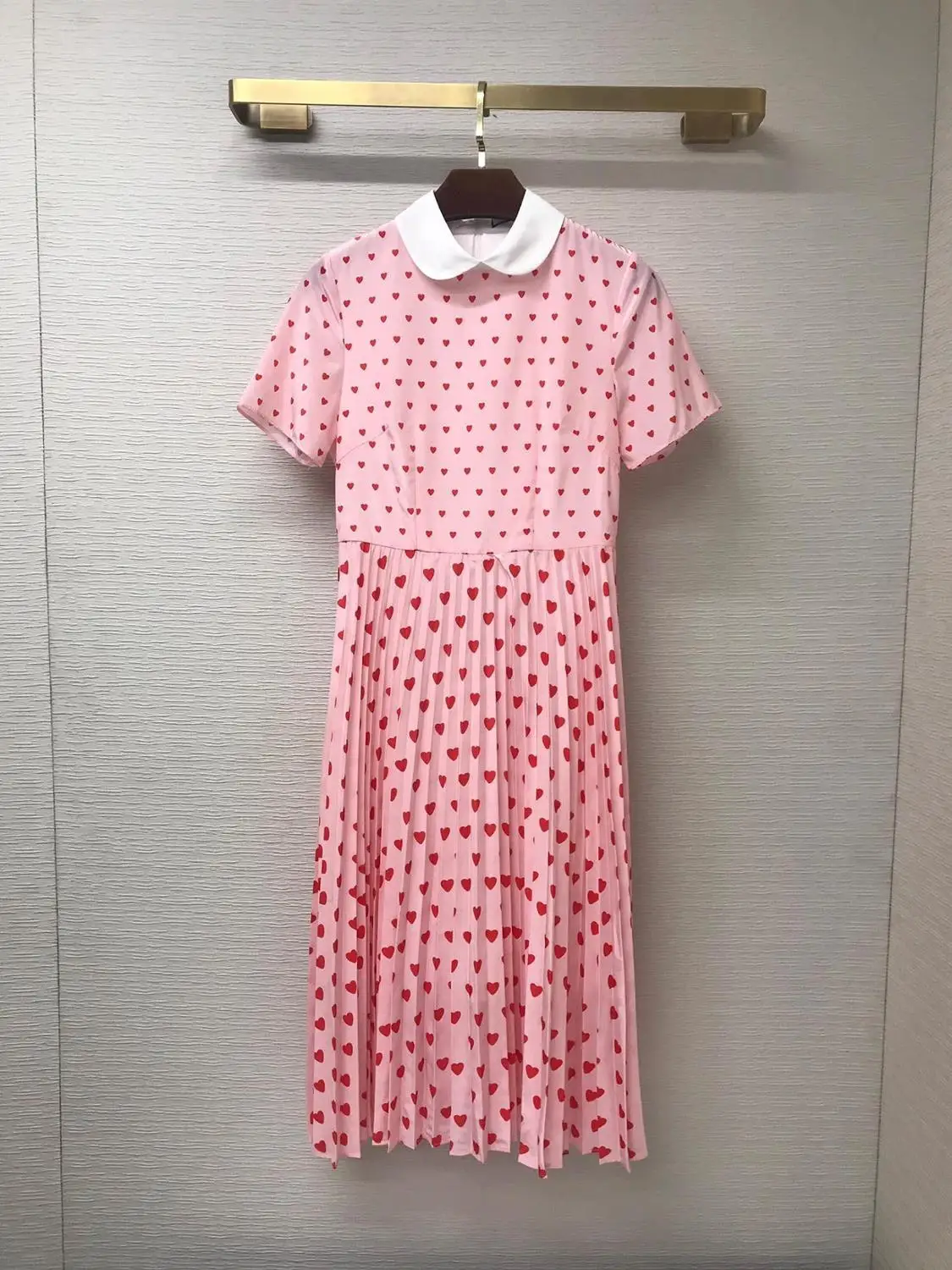 

2019 new ladies fashion short-sleeved lapel love print pleated dress 0528