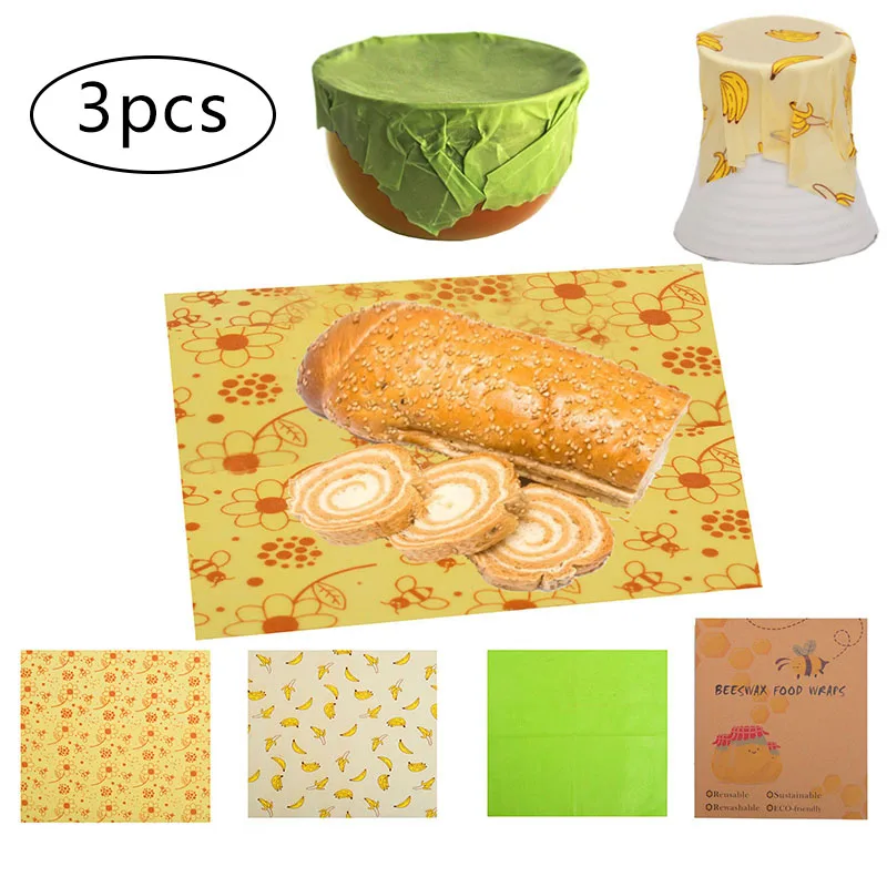 

Reusable Food Beeswax Fresh Cloth Reusable Fruit Bread Storage Bag Eco Friendly Bees Wraps Washable Food Fresh Keeping Covers