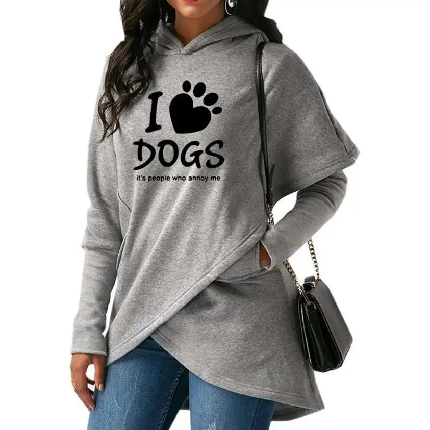 Hoodies For Women I LOVE DOGS Letters Print Kawaii Sweatshirts Femmes Tops Hoody Print Girls Casual Comfortable Hoodies And