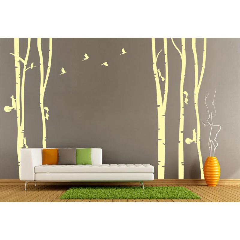 Personalized Tree&Birds Vinyl Wall Sticker Mural Removable Room Decorative Large Yellow Tree