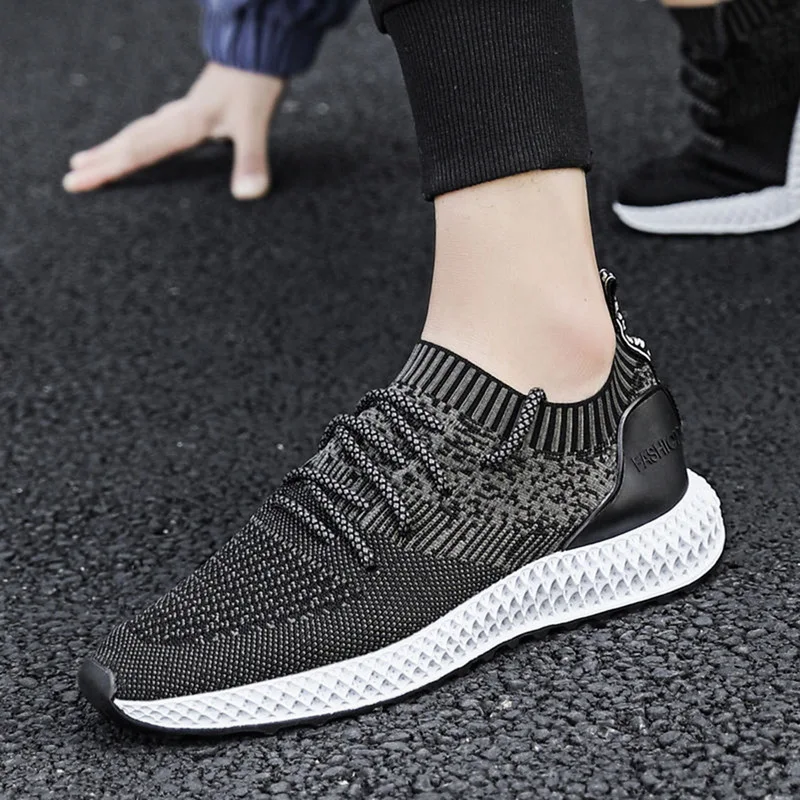 Man's Sneakers Lace Up Vulcanize Stretch Fabric Socks Male Tennis Shoes Breathable Confort Mesh Shallow Flats Casual Men Shoes