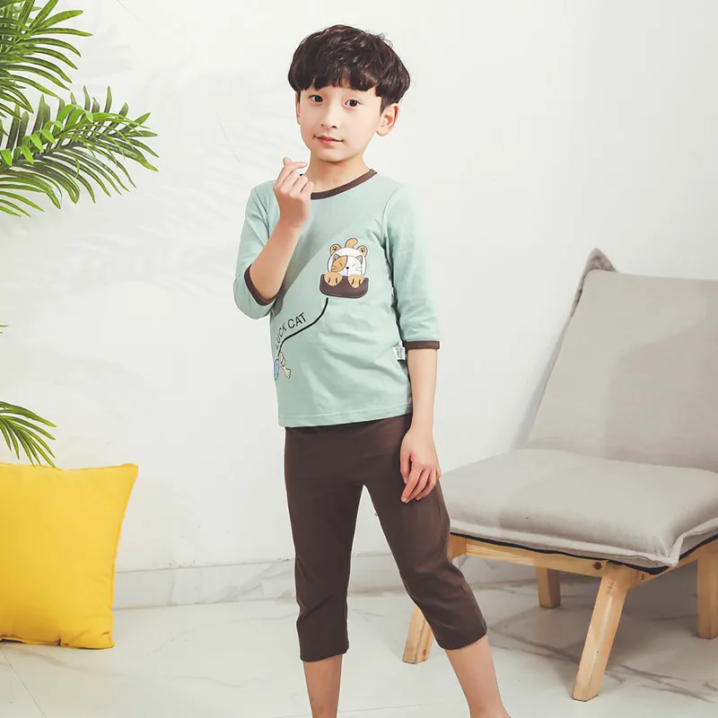 Детские пижамные комплекты с героями мультфильмов летний комплект одежды для мальчиков и девочек хлопковая футболка с короткими рукавами+ штаны, детская одежда для сна детские пижамы
