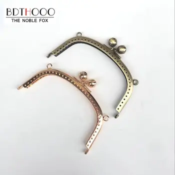 

BDTHOOO 2pcs 12.5cm Metal Purse Frame Handle for Clutch Handbag Hinge DIY Kiss Clasp Lock Bronze Gold Rose Head GoldBag Hardware