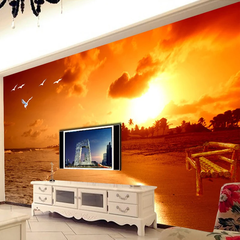 Пользовательские 3D обои Sunset Beach фотографии пейзаж Гостиная ТВ фон фото обои Papel де Parede 3D Sala