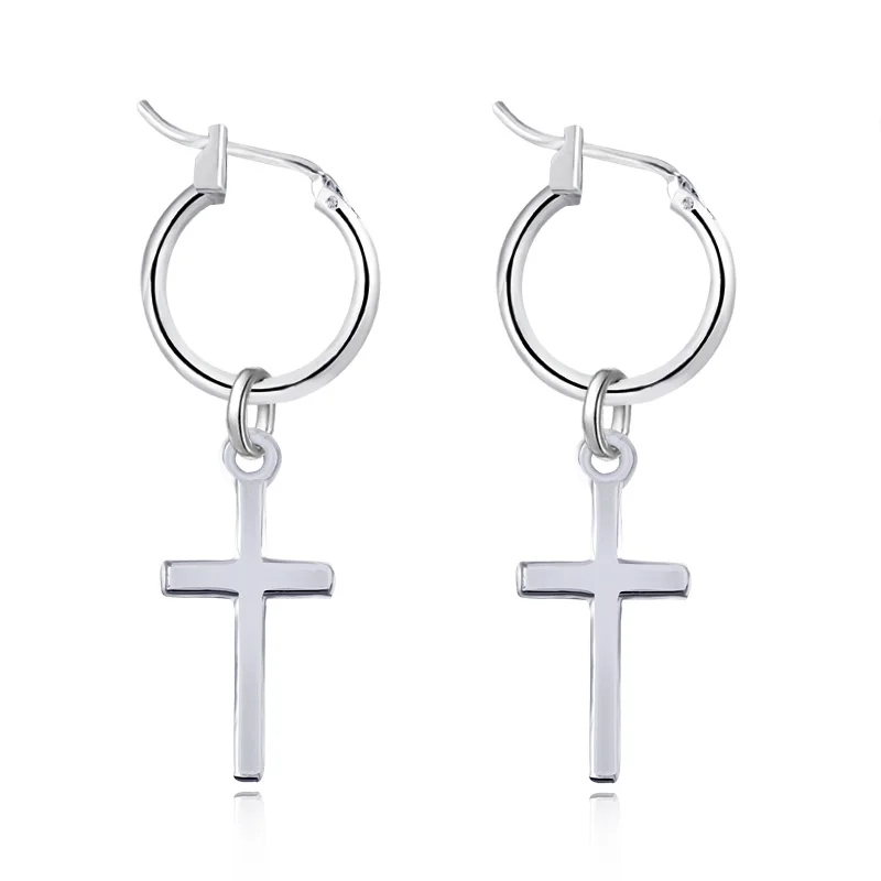 

1pair Ethnic Silver Color Cross Pandent Hoop Earrings For Women Endless Circle Earring Hoops Geometrical Simple Jewelry E124