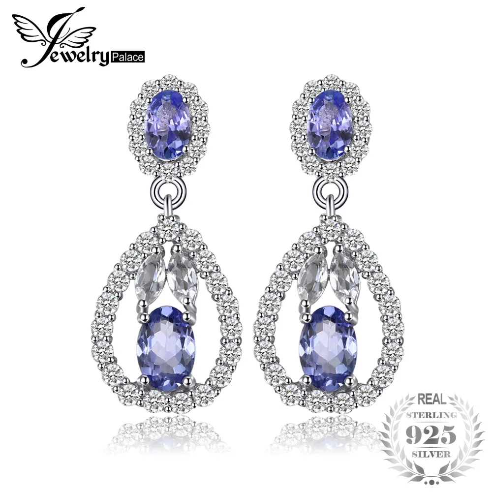 

JewelryPalace Elegant 2.8ct Natural Tanzanites White Topazss Dangle Earrings 925 Sterling Silver Jewelry Party Gift For Women