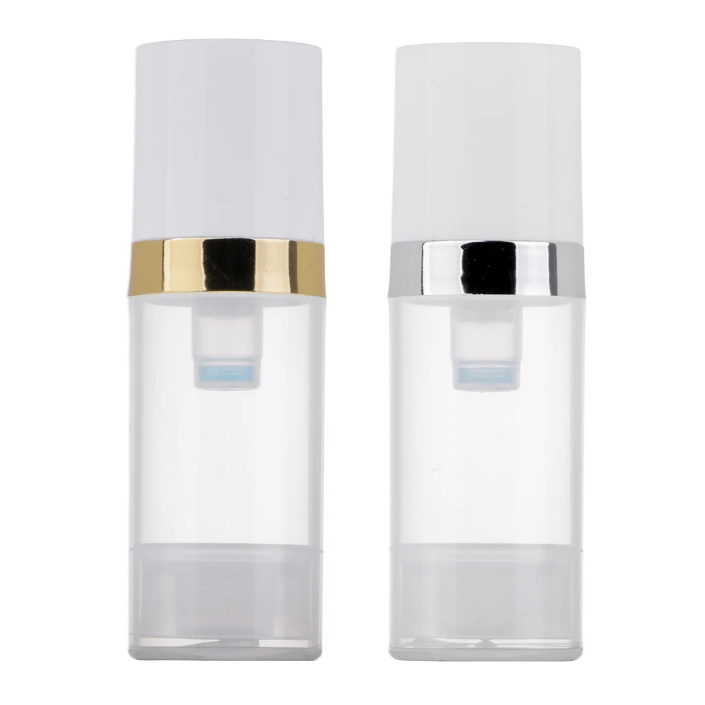 10ml Empty Makeup Bottles Pump Tubes, Clear Plastic Lotiions Cream Cosmetics Container Set of 2 Refillable for travel and DIY