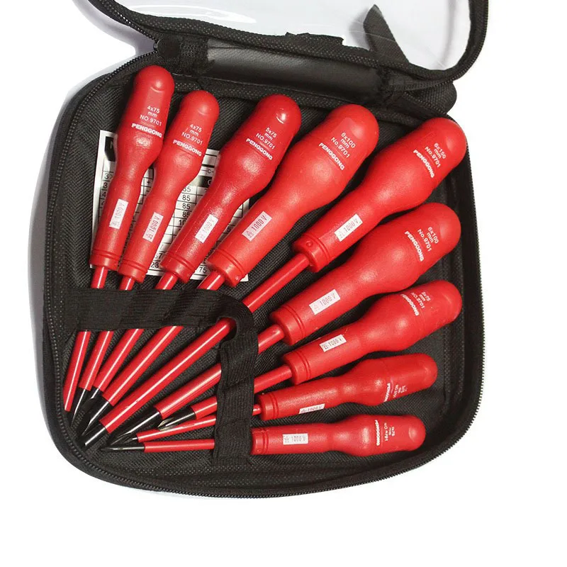 

PENGGONG 9 x Insulated Screwdriver Set Electrician Dedicated Magnetic Precision CR-V High Voltage 1000V Slotted Phillips Hand