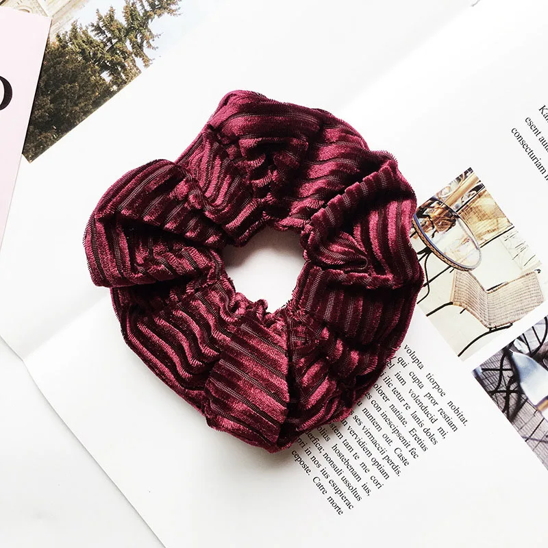 

1 PC Vintage Hair Scrunchies Stretch Scrunchie Velvet Women Elastic Hair Bands Girls Headwear Striped Hair Ties Bandeau Cheveux