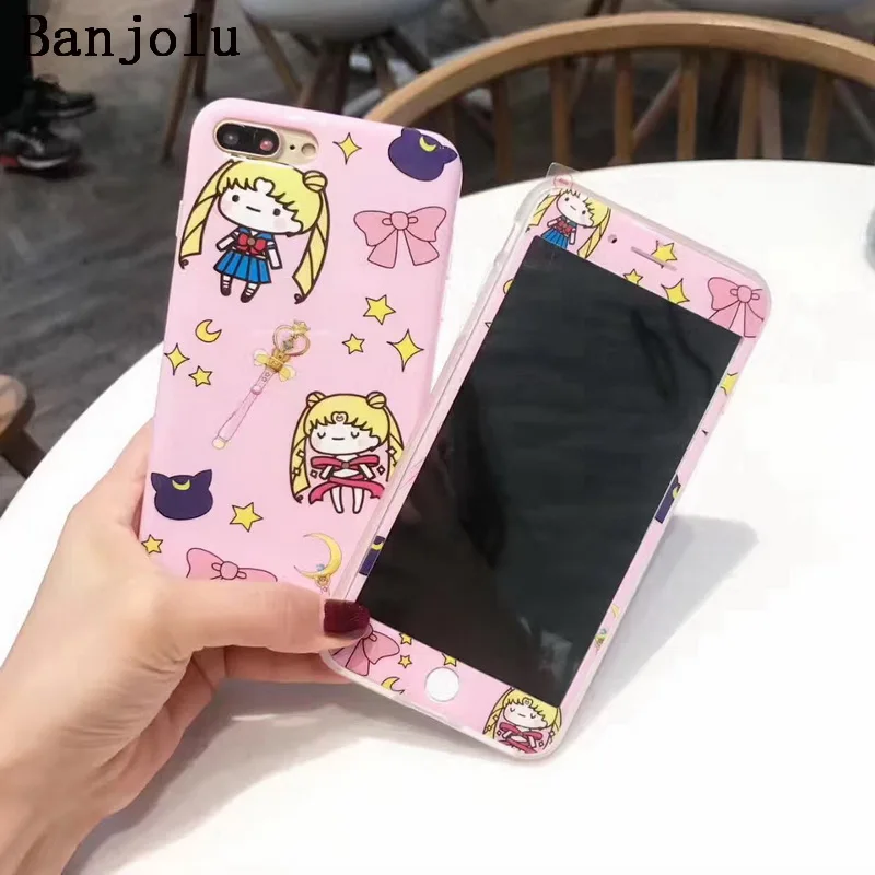 Banjolu Sailor Moon Case + Tempered Glass Screen Protector Phone Case