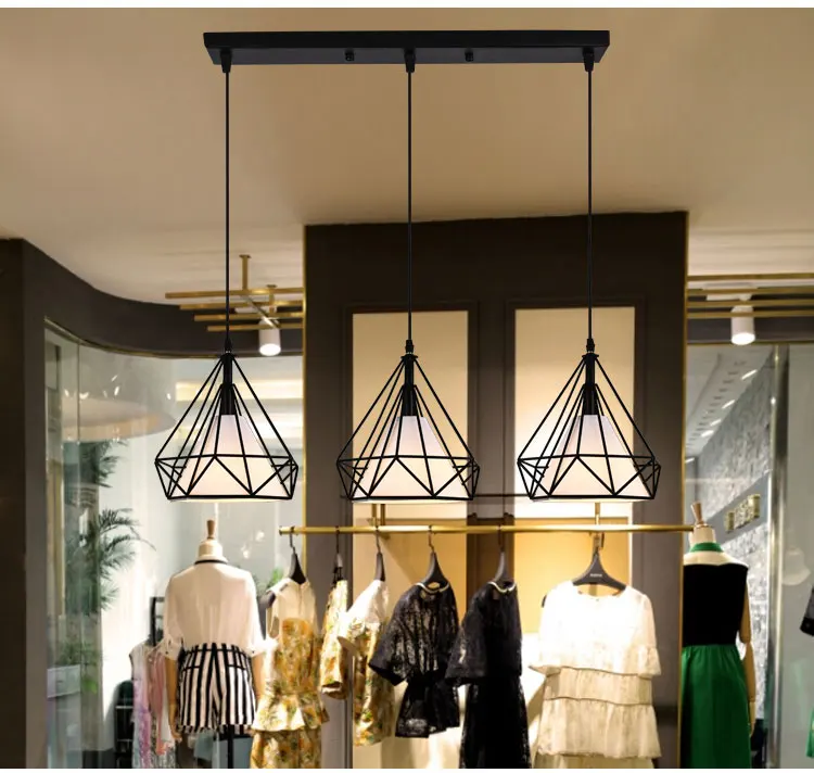 Modern Industrial Cage Metal diamond Shade Pendant Light lamp bar 8