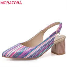 MORAZORA/; ; большие размеры 33-48; женские туфли-лодочки; весенне-летние туфли с острым носком; уникальные женские туфли на высоком квадратном каблуке с пряжкой