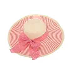 Женский Широкий Бант края летние шапки пляжная соломенная шляпа в полоску широкополые шляпы