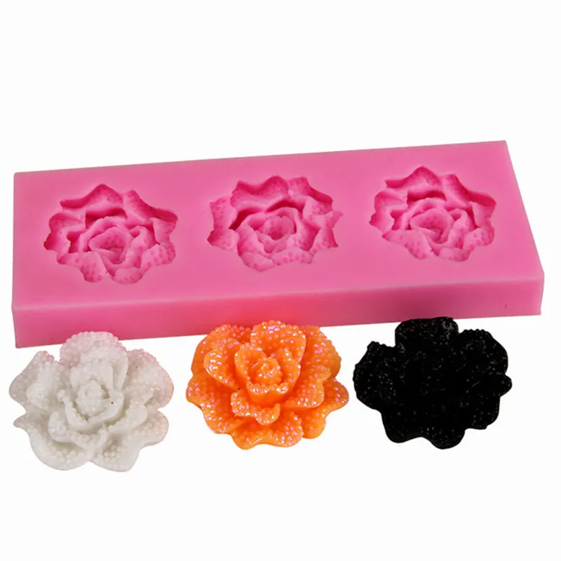 MJ173 DIY Beautiful 3pcs Rose Shape Molds Chocolate Moulds Cake Mold