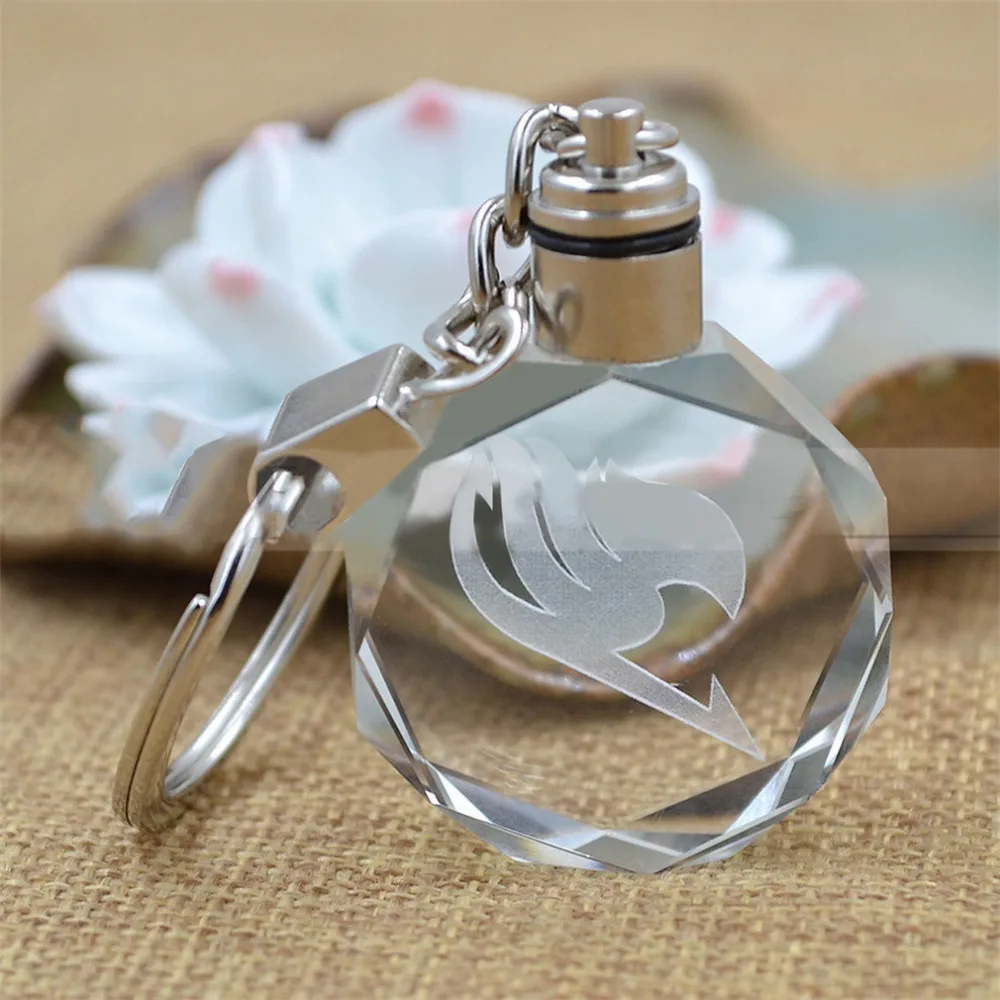 

ICOCO 2017 New Creative Japanese Anime Mini Hatsune Miku Fairy Tail Crystal Colourful Led Light Key Chain Keyring