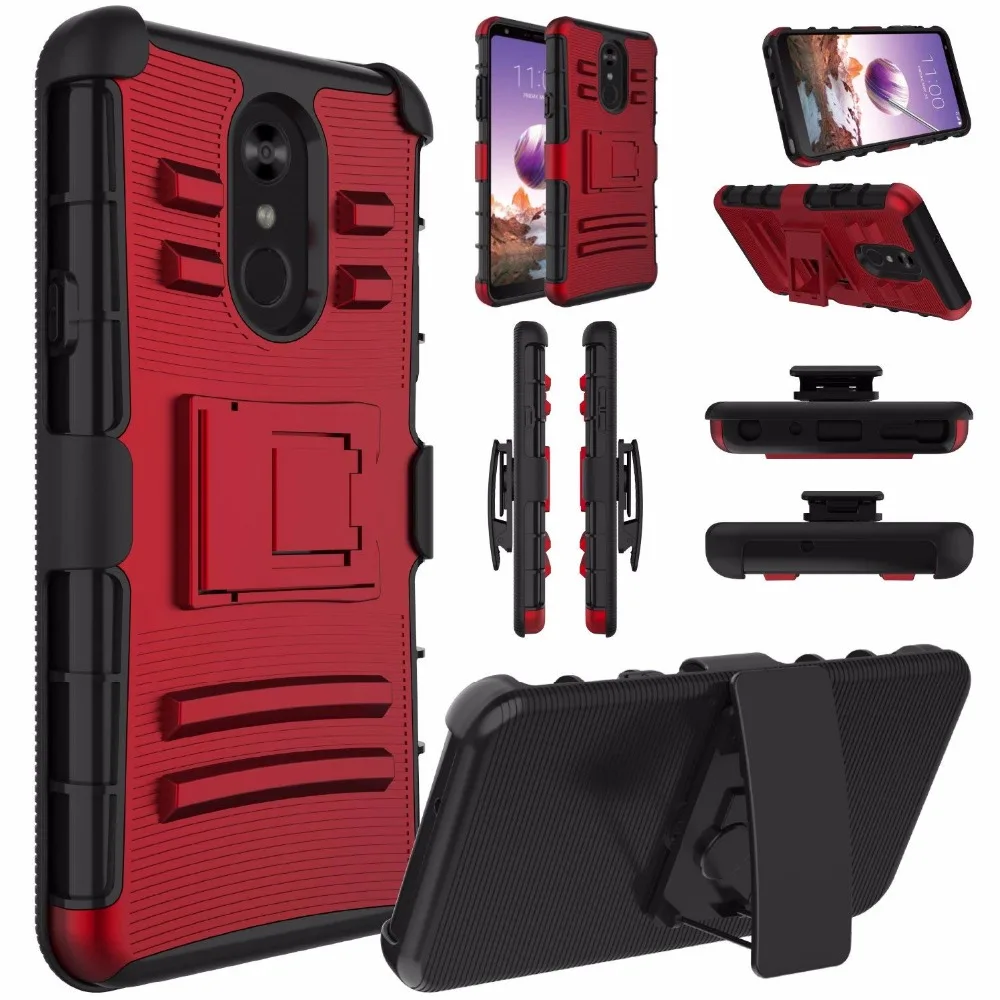 

Suaget 3 in 1 Case For LG Stylo 4/Q Stylo Plus Case Shockproof Belt Clip Holster Armor Impact Defender Phone Shell Cover