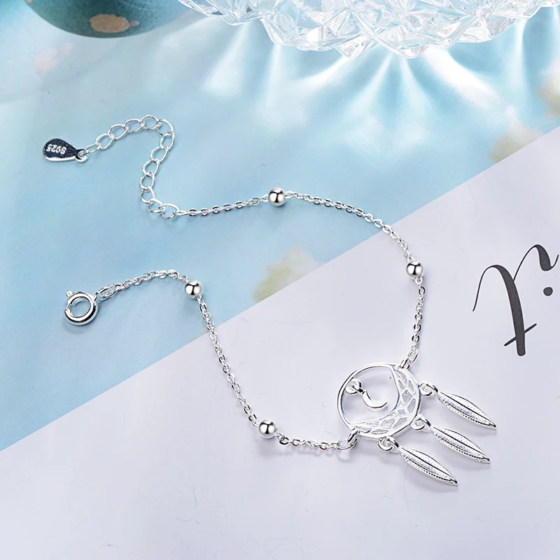 Qevila New Fashion Bracelets Bohemian 925 Sterling Silver Moon Leaf Chain Bracelets for Women Vintage Simple Bracelet Women Gift (4)