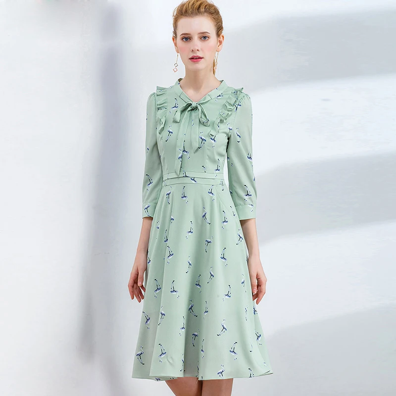 Женское шифоновое платье трапеция с принтом в виде птиц|bird print dress|summer chiffon dressesprint