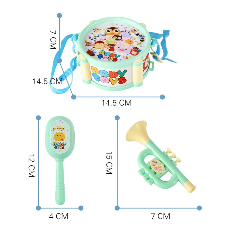 6 шт., Набор детских игрушечных инструментов, барабан, мелкий песок, молоток, рог, наборы, Ранние развивающие игрушки для малышей в подарок