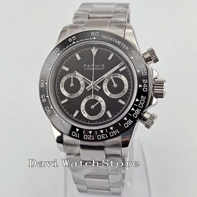 

39mm Parnis Black/White Dial Stainless Steel Sliver Band Automatic Mens Watch