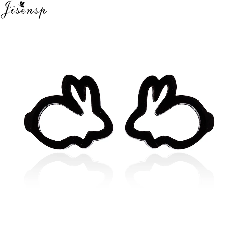 Jisensp корейской моды кролик серьги охватывающая деталь из нержавеющей стали ювелирные изделия милые серьги-гвоздики с животными для Для женщин аксессуары kolczyki - Окраска металла: black earrings