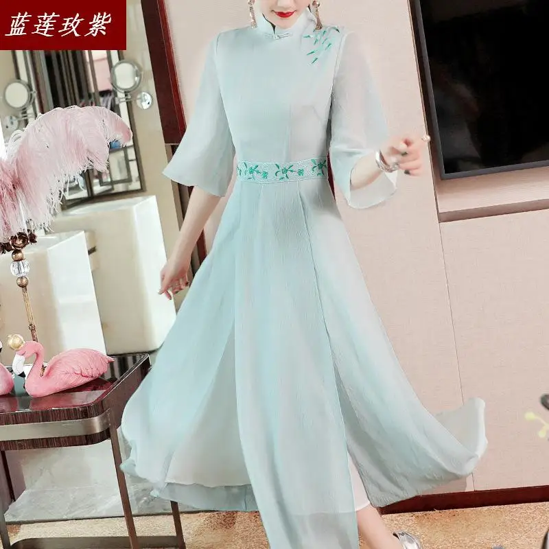 

Womens chinese style retro hanfu dresses spring autumn 2019 ladies Elegant temperament slim embroidery long dress female new2019
