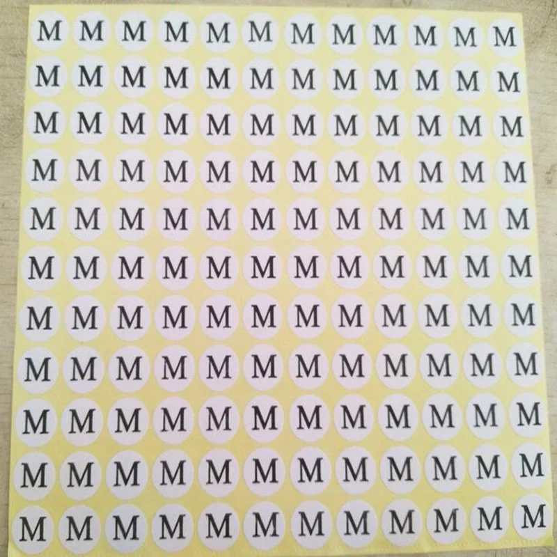 13mm 1000pcs stock Round Sticker printed English letters size Label/Paper for clothing/garment/jeans/children/shoes/bags tags
