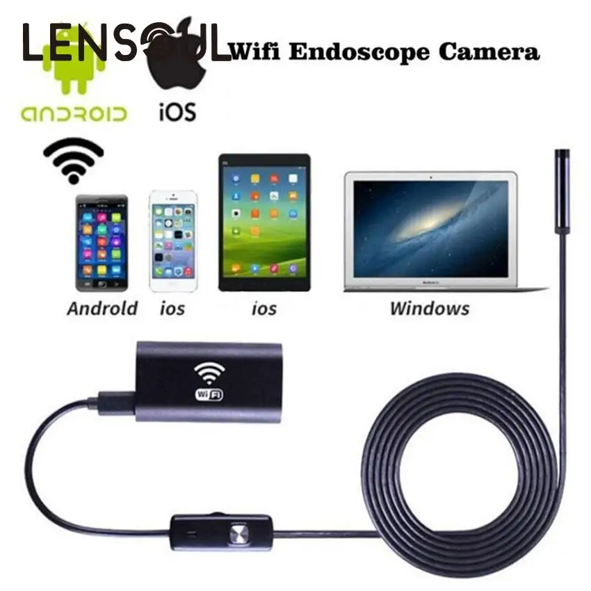 Lensoul 1 м 5 2 3 жесткий кабель iOS Android Wifi эндоскоп 8 мм объектив 6 LED водонепроницаемый