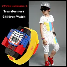 Мода года, светодиодный цифровой детский спортивный часы с мультяшным рисунком, милые роботы, Трансформационные игрушки, наручные часы для мальчиков