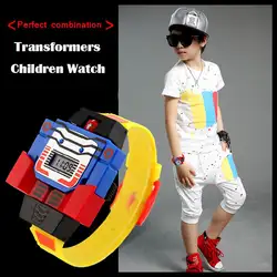 Мода 2017 года, светодиодный цифровой детский спортивный часы с мультяшным рисунком, милые роботы, Трансформационные игрушки, наручные часы