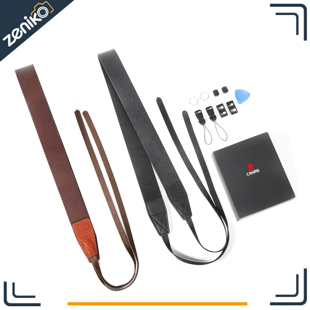 

New Thicker Version CANPIS Adjustable Universal Brown and Black Leather Strap with Shoulder Neck Support for DSLR Micro Camera
