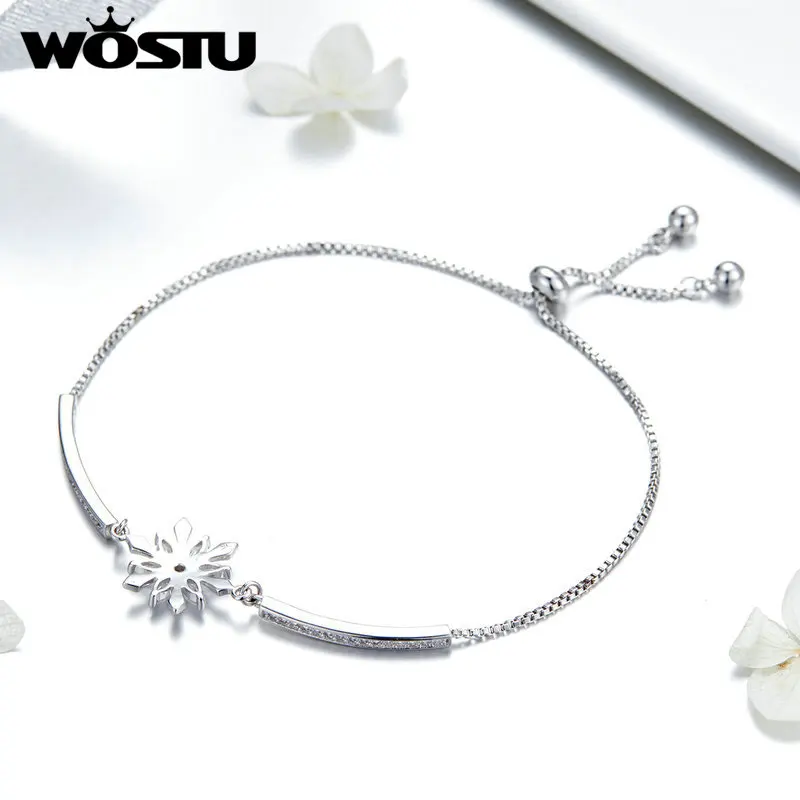 Женские браслеты со снежинками WOSTU регулируемые 24 см в классическом стиле