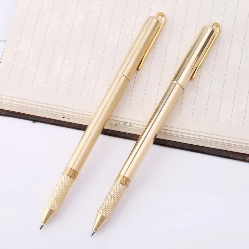

Retro Gold Brass Black Ink Ballpoint Pen Handmade With Clip Office School Supplies Stationery