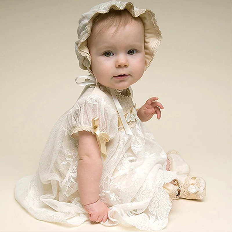 Платье для крещения новорожденных девочек; белая одежда для первого дня рождения; милая одежда с рукавами для маленьких девочек; платье на крестины; одежда